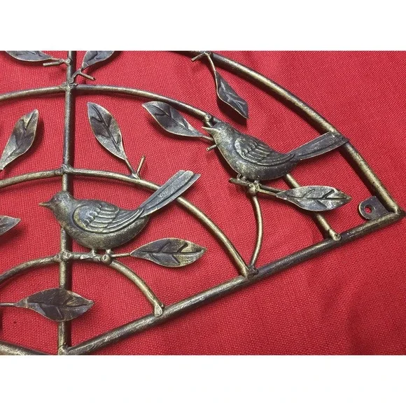 Vintage Metal Wall Decor Featuring Birds And Leaves. 20x12.5 Inches - Picture 4 of 9